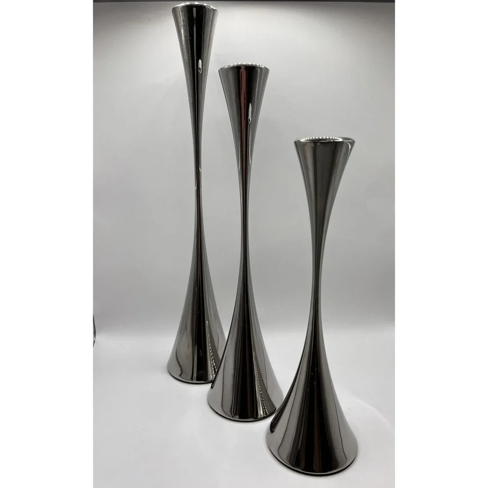 Set of 3 Crate and Barrel Arden Stainless Steel 18/0 Candlesticks Robert Welch
